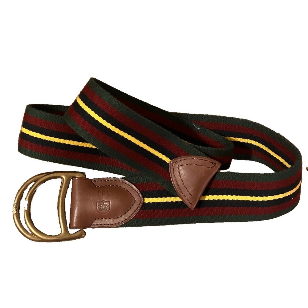 Polo Ralph Lauren Equestrian Belt‎ Sz S D-Ring Stripe Grosgrain Brass Buckle